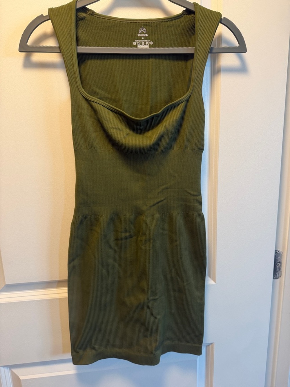 Ribbed Scoop-Neck Mini Dress in Olive Green